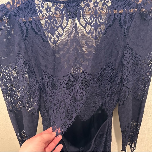 Hello Molly Navy Lace Long Sleeve Mini Dress Size 4 Small - Picture 10 of 14